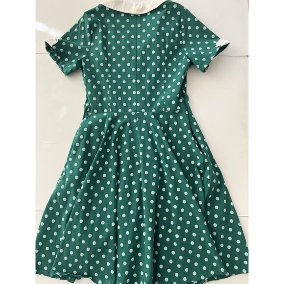 Gown Town Dress XXL Green White Polka Dot Retro 50s 60’s Fit Flair Swing Stretch - Picture 12 of 12